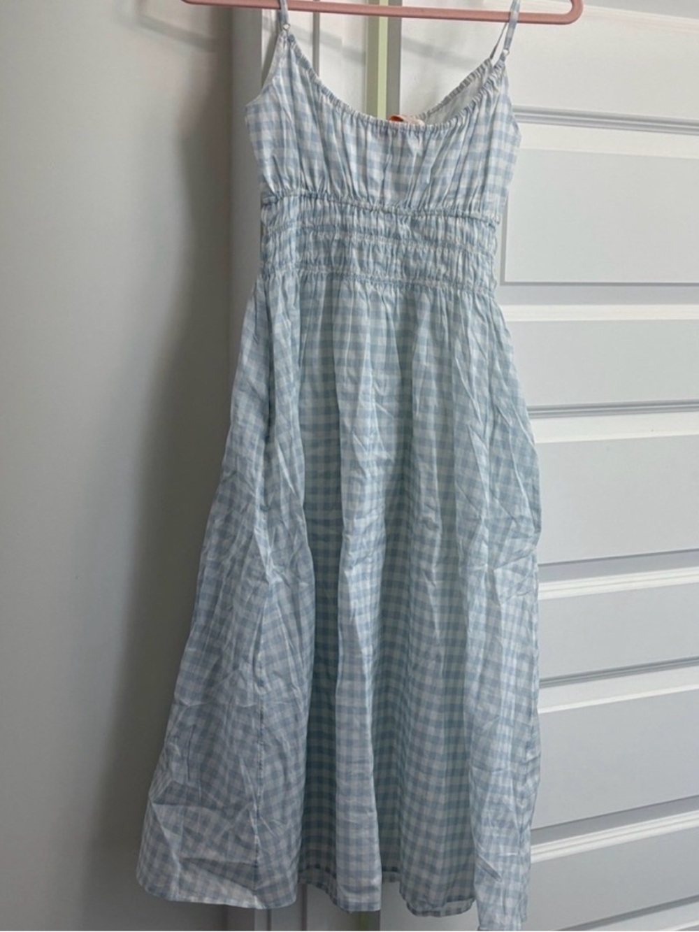 TORY BURCH gingham beach blue and white midi dress size XS vacation spring comfy - Picture 5 of 7